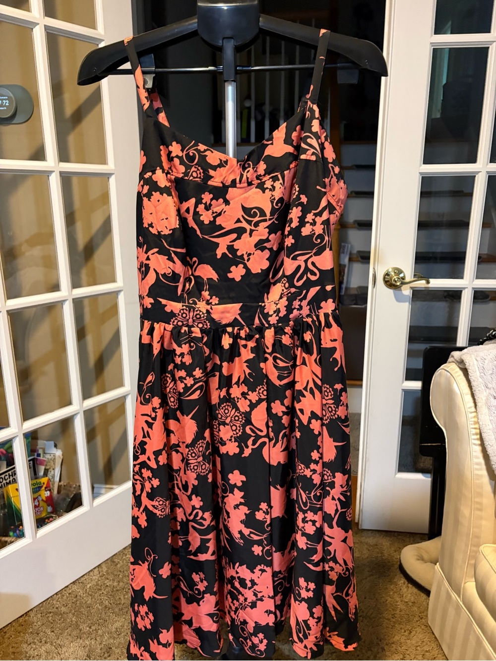 City Chic Black and Coral Floral Midi Fairytale Dress - EUC size 16
